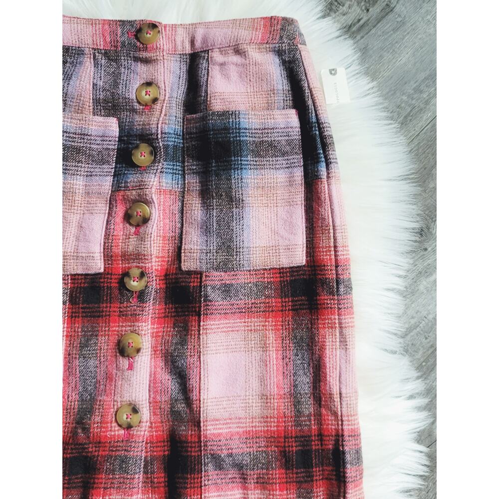 Anthropologie Pink Fringed Plaid Mini Skirt - New - Size 6 - Picture 7 of 9